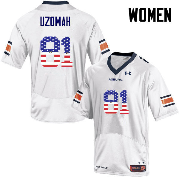 Women's Auburn Tigers #81 C.J. Uzomah USA Flag Fashion White College Stitched Football Jersey